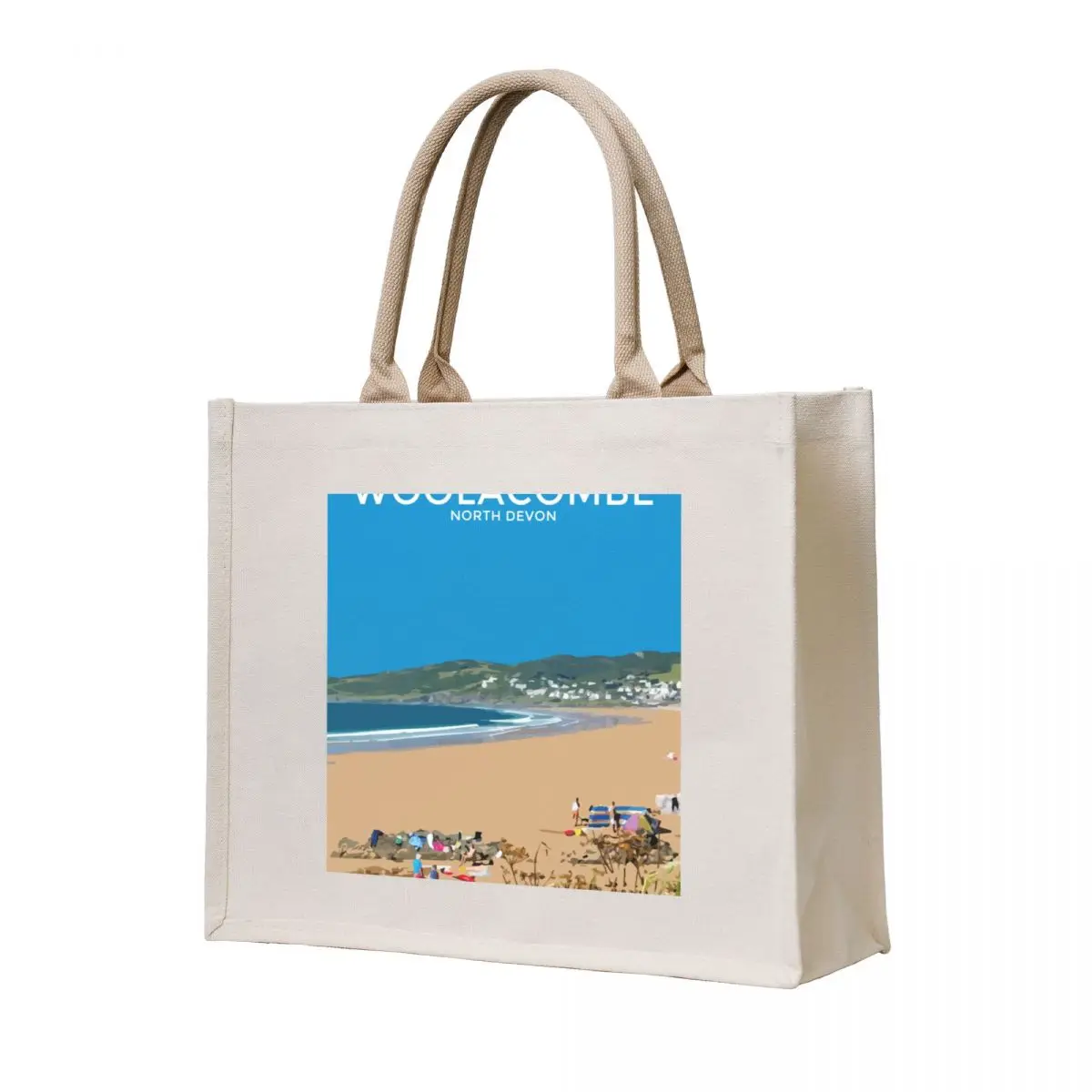 

Woolacombe Beach Devon Seaside Art Print Travel Poster Tote Bag hand bags Beach bag Lady bags