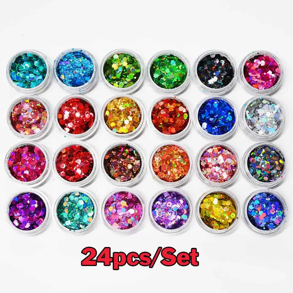 24 teile/satz Sparkly Holographische Feinen Zucker Nagel Pulver Diamant Chrom Pigment Staub Für Gel Polnisch Glitter Maniküre Zubehör