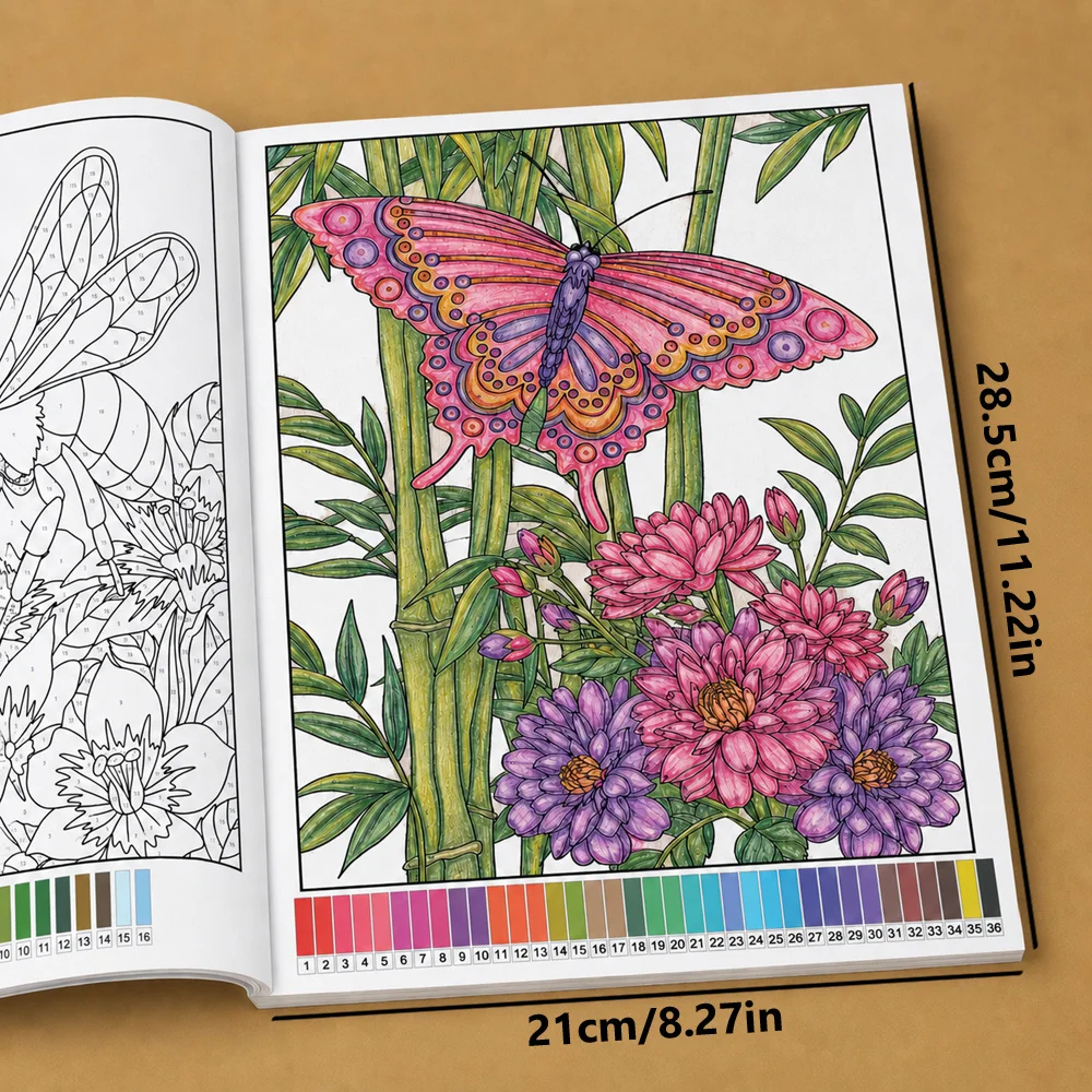 Color By Number Coloring Book for Adults 32 Pages Mandala Flower Animal Patterns Stress Relief Anti-Anxiety Painting Workbook
