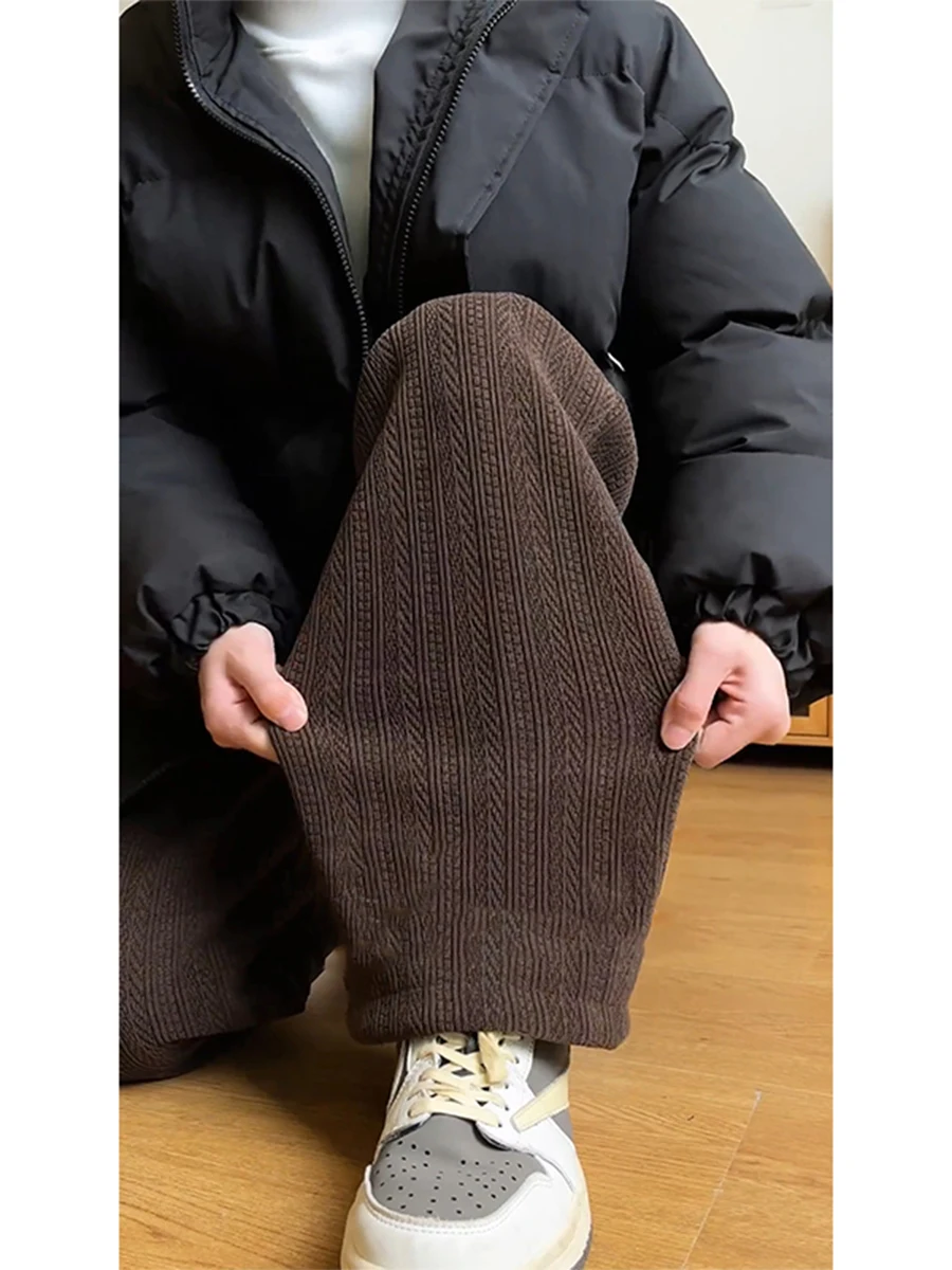 

Мужские повседневные брюки прямого кроя, осенне-зимние, теплые, с узором в виде колосьев пшеницы, модные, брендовые, с эластичным поясом, длинные, для отдыха