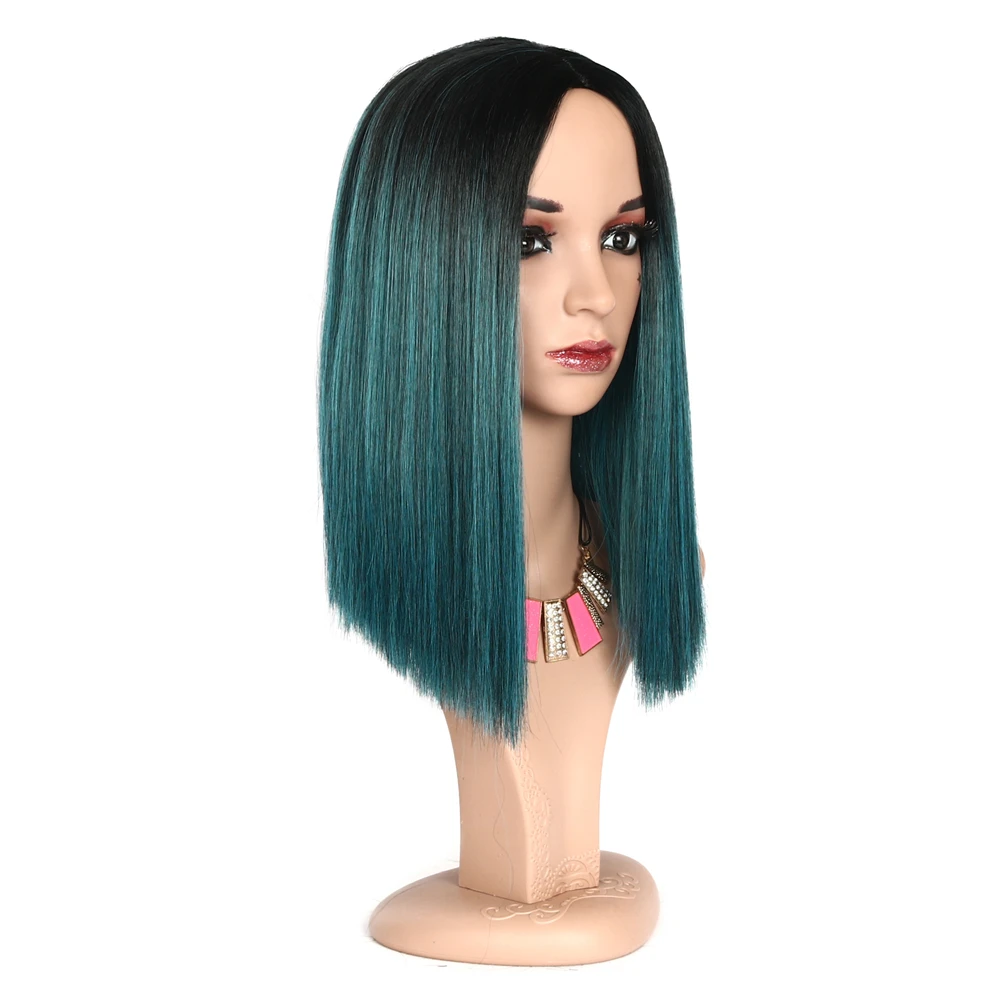 MSIWIGS Women Short Two Tone Black and Green Synthetic Wigs Cosplay For Party