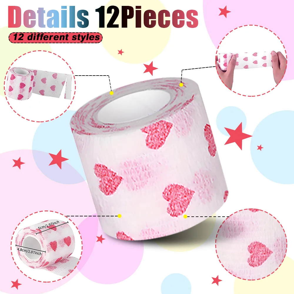 12PCS Tattoo Grip Bandage Cover Wraps Waterproof Self-Adhesive Finger Protection Elastic Bandage for Machine Tattoo Accessories