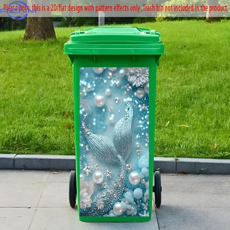 PC 2D Flat Self-Adhesive Trash Can Sticker, Dreamy Blue Fishtail Beauty Decorative Decal, Creative Trash Can Decoration, Suita