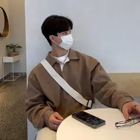 Casual Polo Sweatshirt Men's Fashionable Loose Collar Spring Autumn Korean Style Lazy Outerwear Streetwear Comfortable Fit