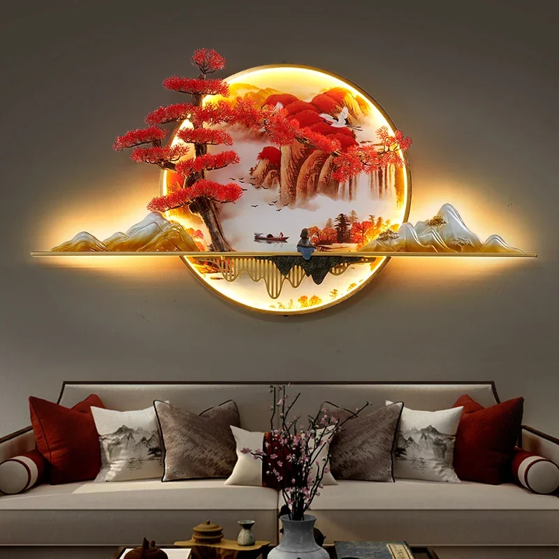 OUFULA Modern Picture Wall Light LED Chinese Creative Landscape Pine Mural Lamp For Home Living Room Study Bedroom Decor