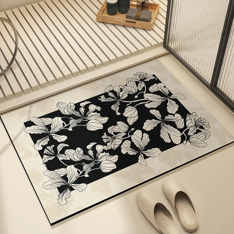 Soft Diatom Mud Floral Absorbent Mat French Wipeable Non-Slip Bathroom Carpet High-Quality Dirt-Resistant Doormat for Toilets