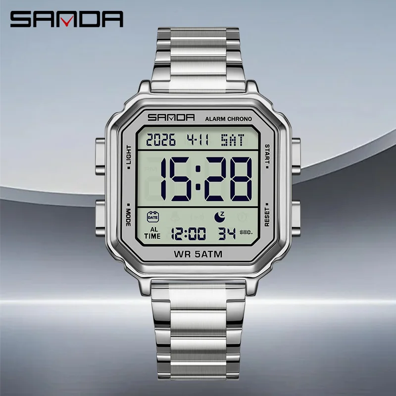 SANDA 6379 Fashion Electronic Watches for Man Calendar Luminous Stopwatch Chronograph Alarm Clock Sport Men's Digital Watch