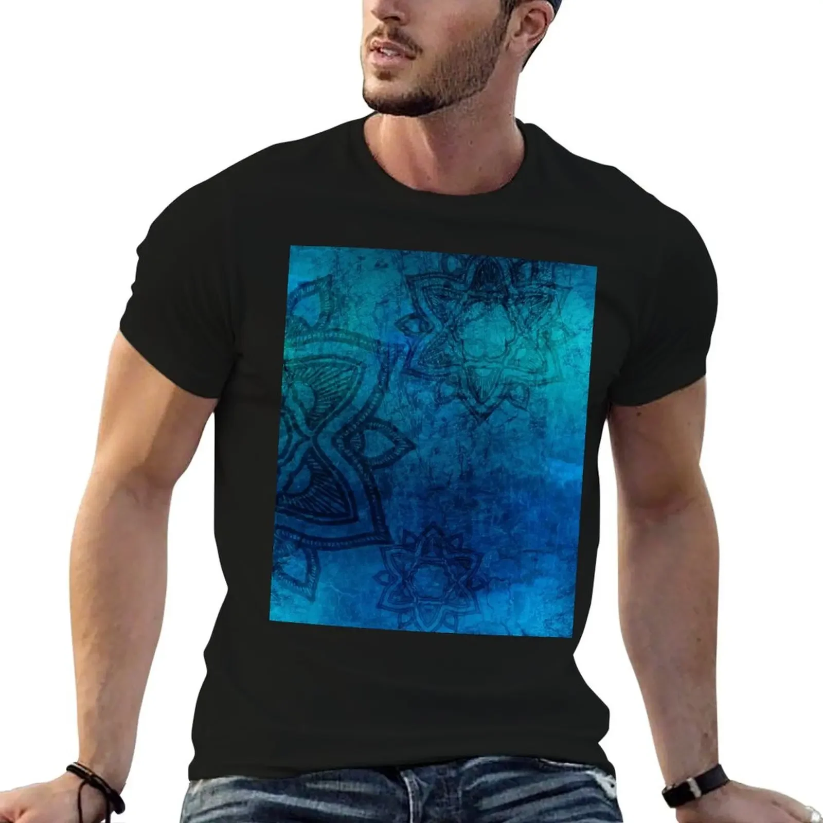 

Blue Distressed Mandala Design T-Shirt shirts graphic tees hippie clothes mens clothes