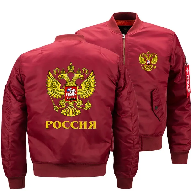 Coat of Arms of Russia Eagle Men Zipper Bomber Jacket Daily Casual Travel Moto Jacket Winter Thick Coat Warm Windbreaker