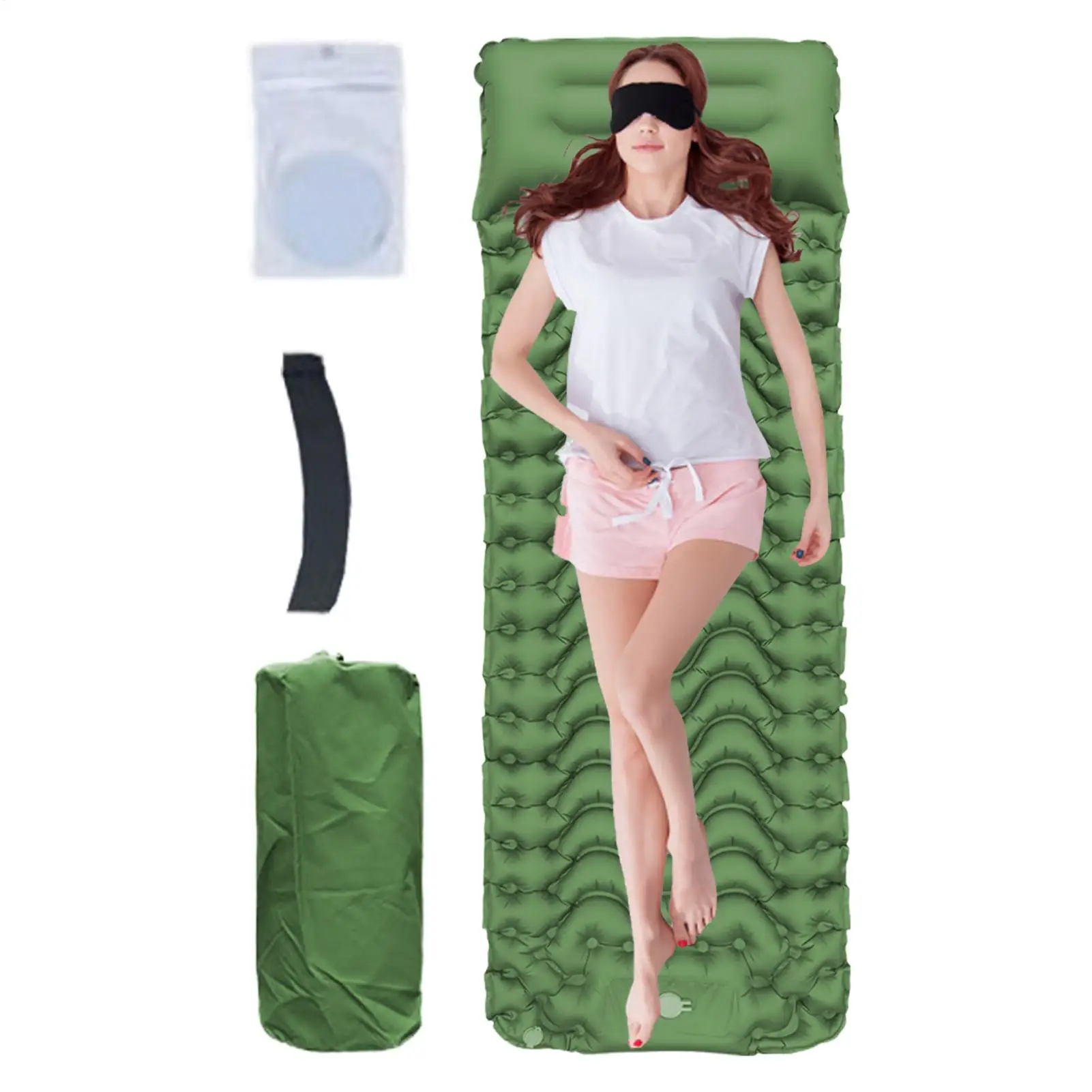 

Camping Pad Outdoor Sleeping Camping Mattress With Pillow Foldable Portable Sleep Mat With Built-in Foot Pump Compact Camp Gear