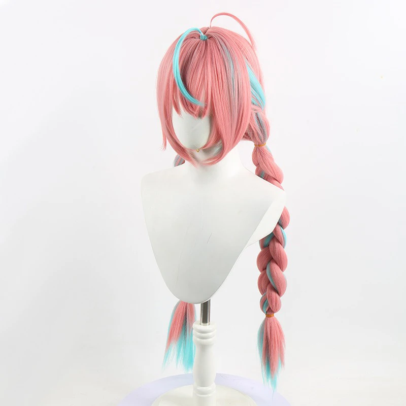Varesa Role Cos Wig Game Genshin Impact Warrior Character Highlight Wig Cover Ball Headwear Pengpeng Silk Braided Hair Long Hair