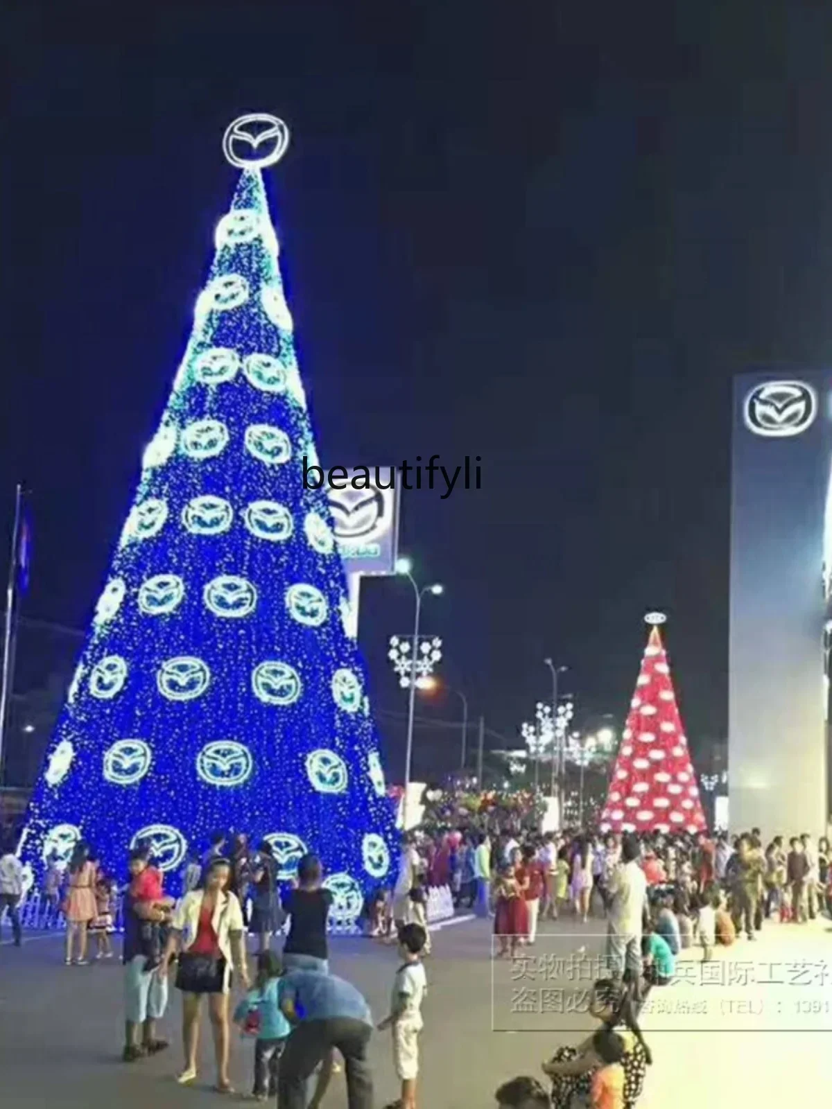 زخرفة إطار شجرة عيد الميلاد الكبيرة في الهواء الطلق شجرة وردية فندق مركز تسوق نافذة المشهد تخطيط A48