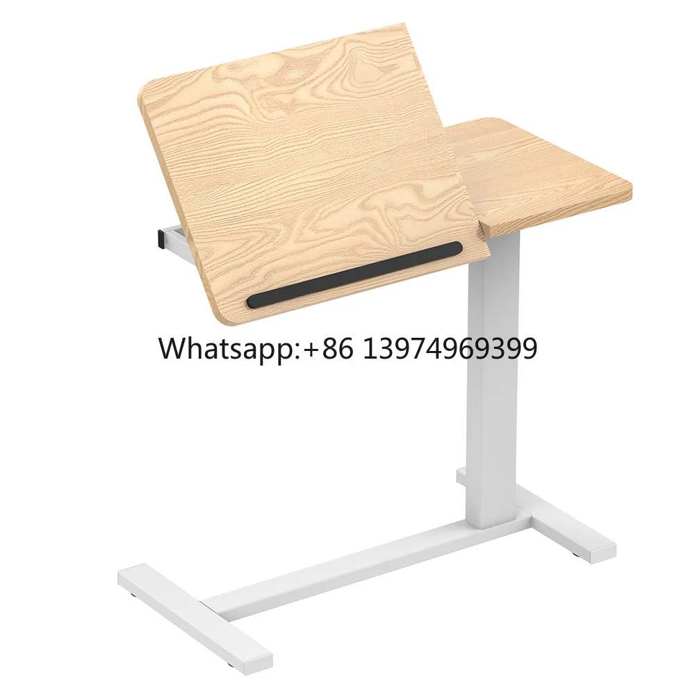 Hospital and Home Use Height Adjustable Table Pneumatic Mobile Laptop Computer Standing Desk Cart Overbed Table with Wheels