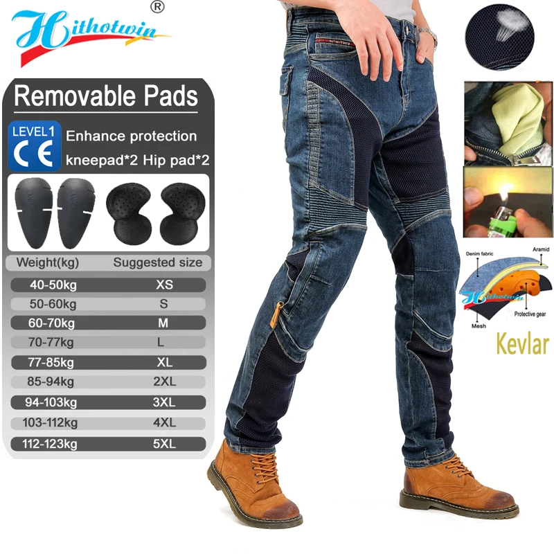 Kevlar Motorjeans Heren Zomerrijbroek Blauw Crossmotorbroek Slijtvast Winddicht Duurzaam