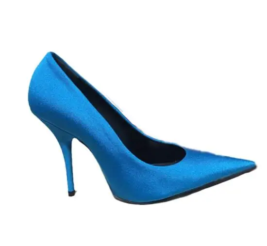 Stylish Pointed Toe Satin Stiletto Heel Pump Womens 10cm Shallow Celebrate Banquet Dress Shoes Slip-on Girls Club Party Shoes