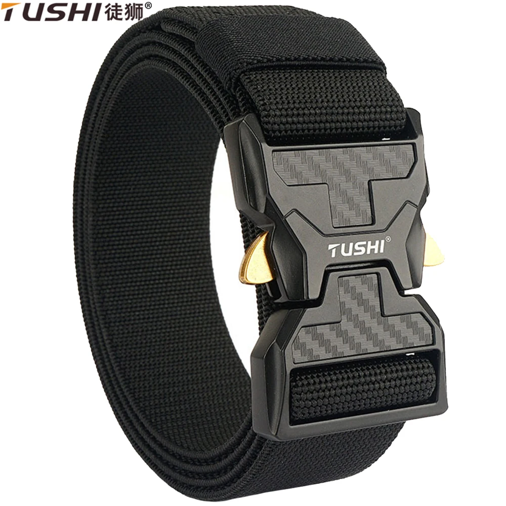 TUSHI New Unisex Elastic Belt Hard Metal Buckle Quick Release Tough Stretch Nylon Men's Military Tactical Belt Casual Waistband