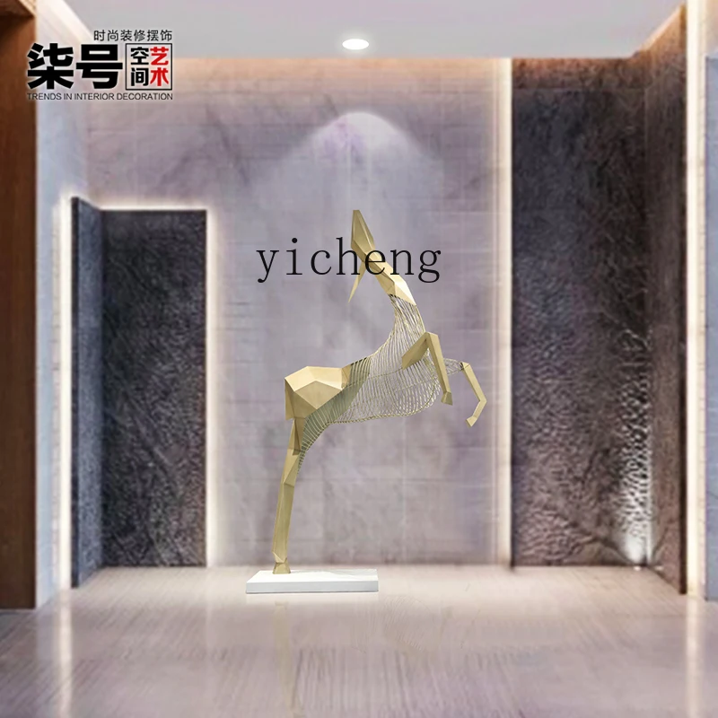 ZC كبير الفولاذ المقاوم للصدأ مجردة الغزلان النحت الفن تركيب فندق زخرفة من الأرض إلى السقف #2