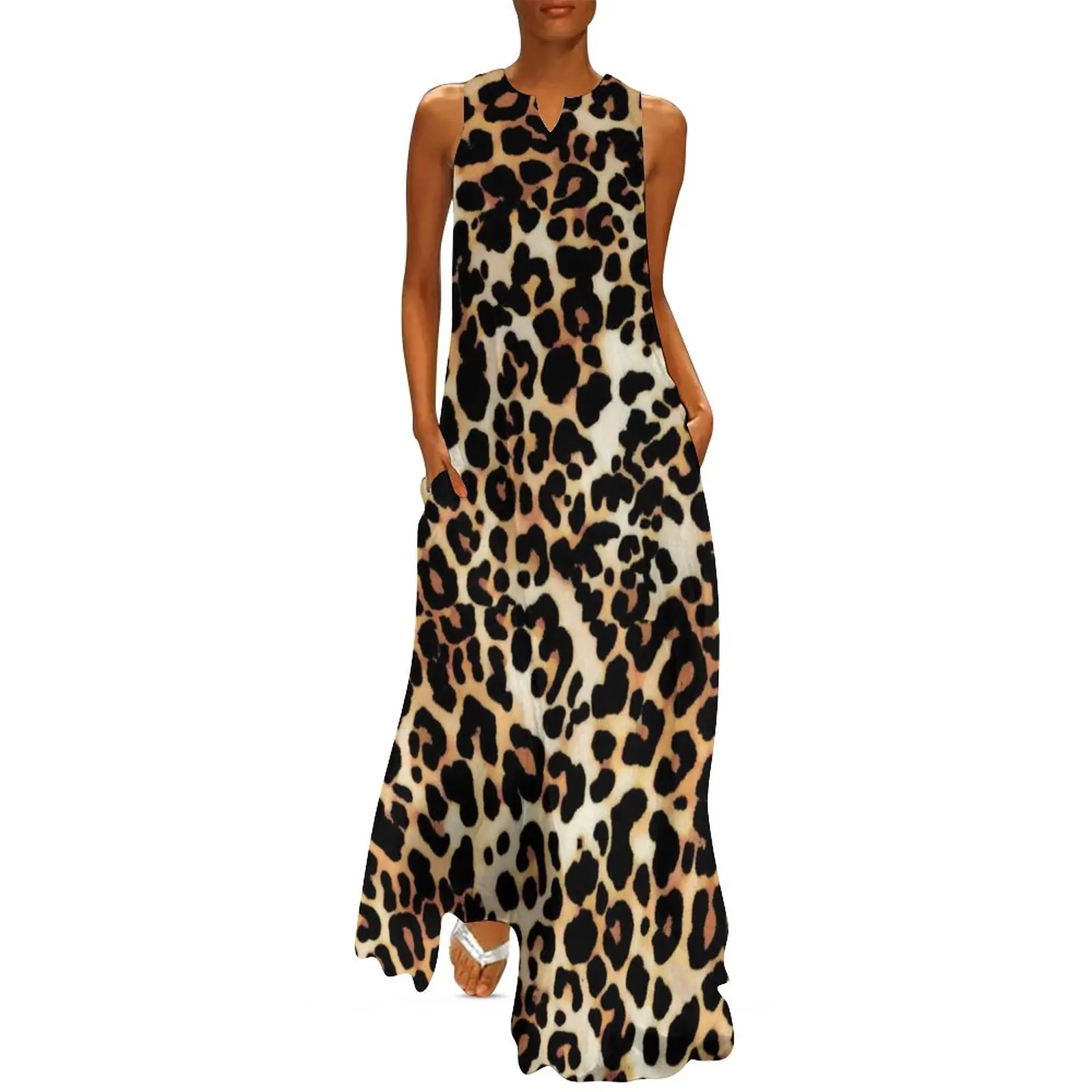 Classic Leopard Print Dress Trendy Animal Skin Trendy Maxi Dress Aesthetic Casual Long Dresses V Neck Clothes Big Size 4XL 5XL