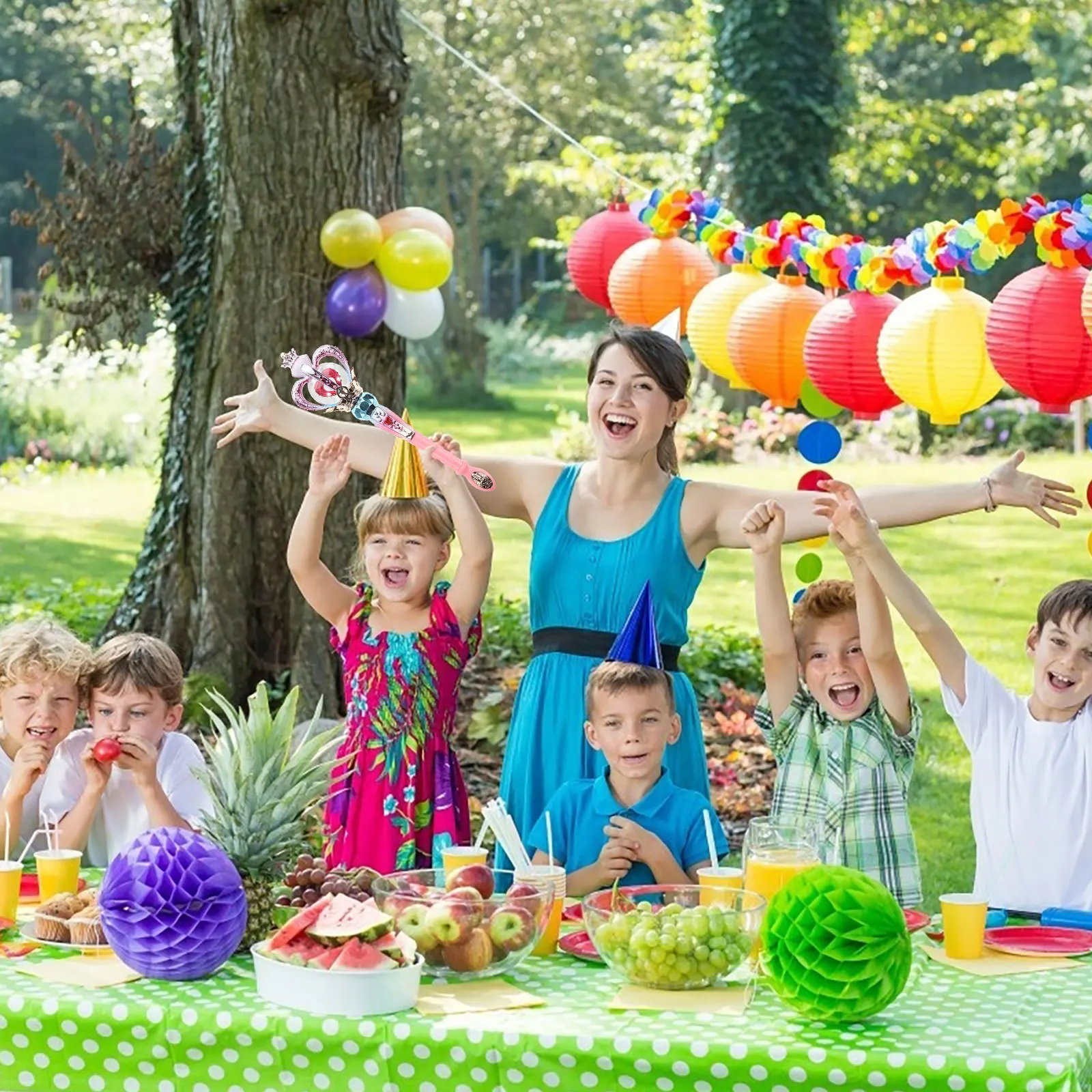 Light Up Musical Fairy Wand Rotating Design Birthday Party Cosplay Stage Performance Pretend Play Glowing Wand for Kids Girls