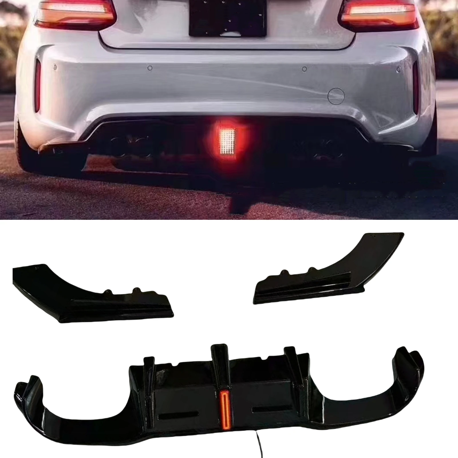 

For BMW F87 M2 2016-2022 Coupe 2-Door Rear Bumper Diffuser Lip Gloss Black Tail Boot Side Spoiler Splitter Protector Cover Plate