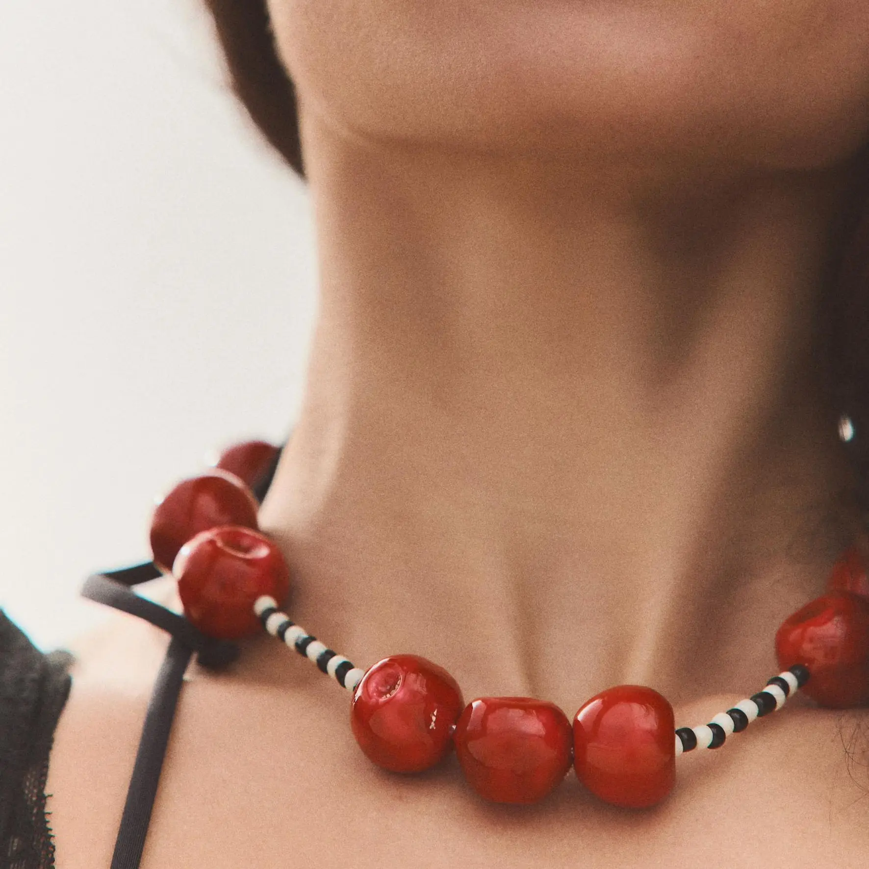 

ZAA Handmade Resin Red Cherry Beads Choker Necklaces for Women Holiday Party Jewelry Gifts