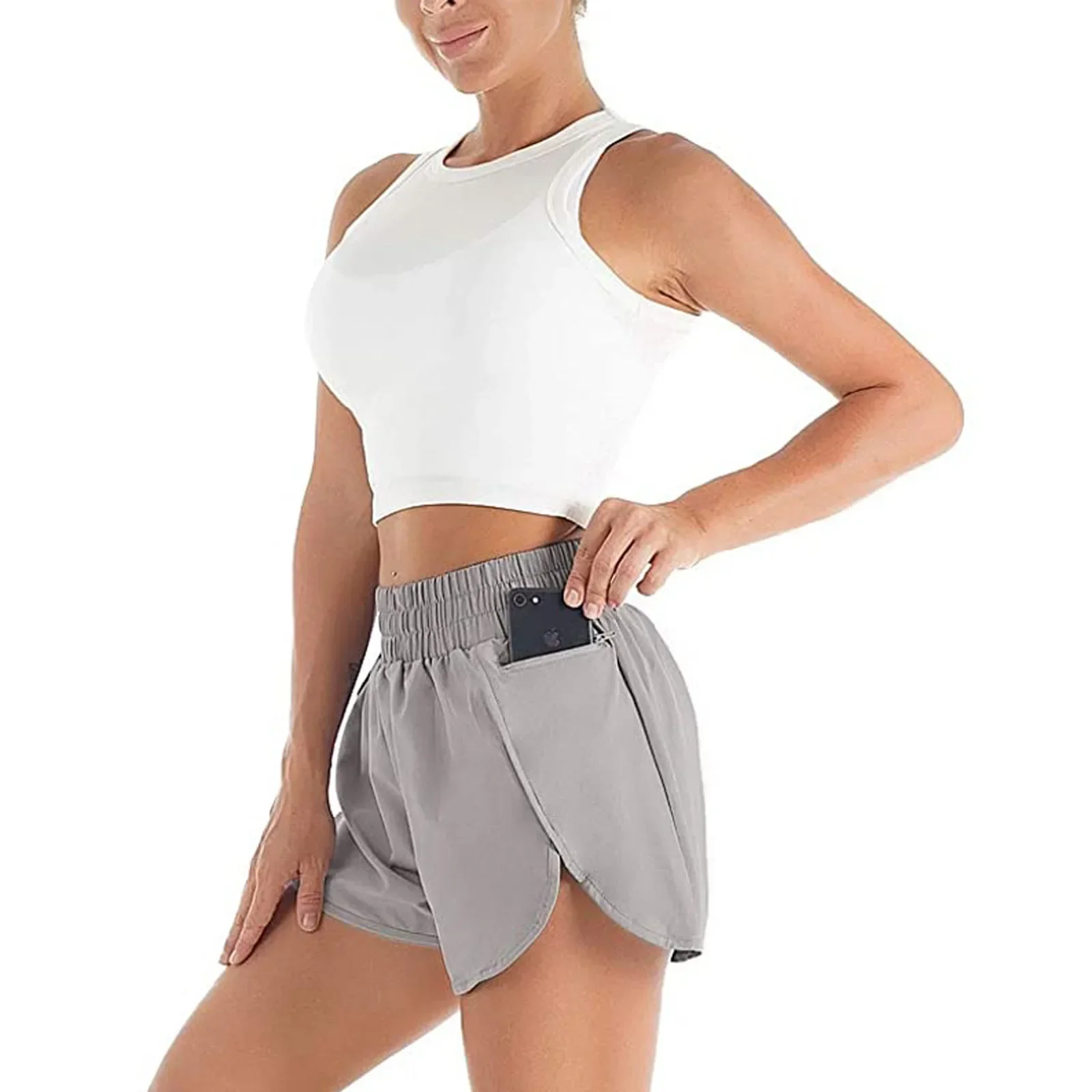 (S-2XL) pantalones cortos deportivos para correr para mujer con bolsillo con cremallera dos capas sueltos tenis bádminton gimnasio Fitness pantalones cortos pantalones de Yoga