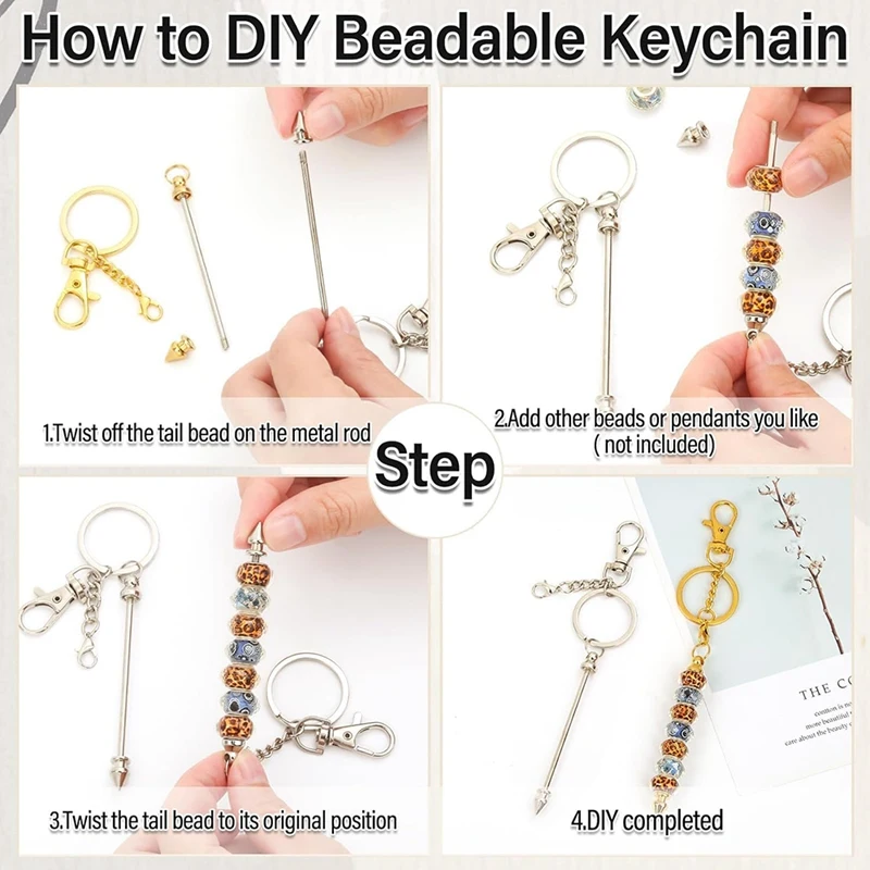 6 PCS Beadable Keychain Bars Blank Keychain Metal For Beads Beaded Keychain For Keychain