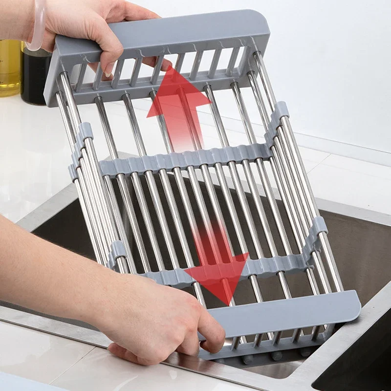 Scalable Stainless Steel Kitchen Utensils, Vegetable Sink, Drainage Basket, Adjustable and Expandable image 4