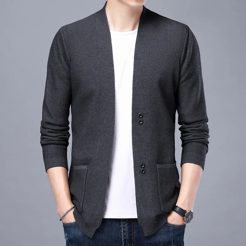 MRMT 2024 Brand New Knitted Cardigan Men's Top Middle-Aged Sweater 4 Buttons Casual Thin Sweater Jacket