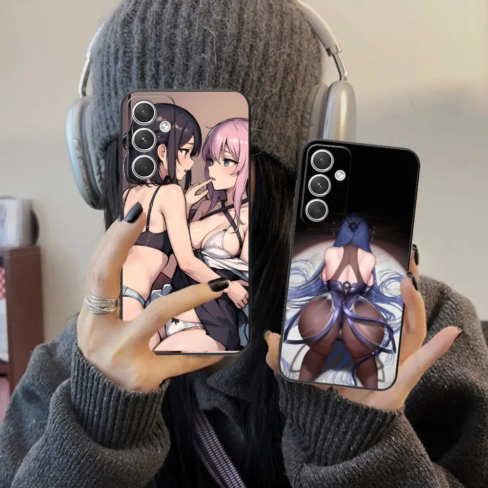 أنيمي هنتاي Waifu Senpai قضية الهاتف لسامسونج غالاكسي S25 S24 S23 S22 S21 S20 S10 S9 زائد FE الترا لايت الأسود الفاخرة غطاء