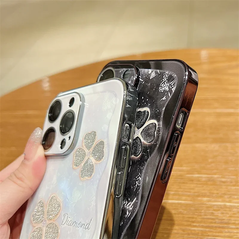 Sparkling Lucky Grass Phone Case for iPhone 15 14 13 12 Pro Max Case Anti Drop Protective Cover Bumper image 3