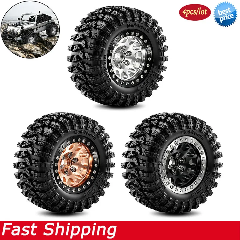 4pcs 1.9'' 90.38mm Metal Beadlock Wheel Tires for RC Crawler 1/10 Traxxas TRX4 TRX6 SCX10 Axial 1/12 MJX H12P H12Y Upgrade Parts