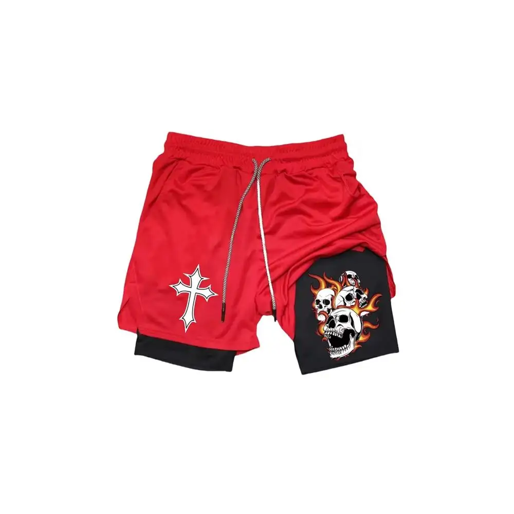 Short de Fitness deux en un pour hommes, pantalon de plage Double couche, imprimé tendance, sport, entraînement en plein air, course à pied, HX0047