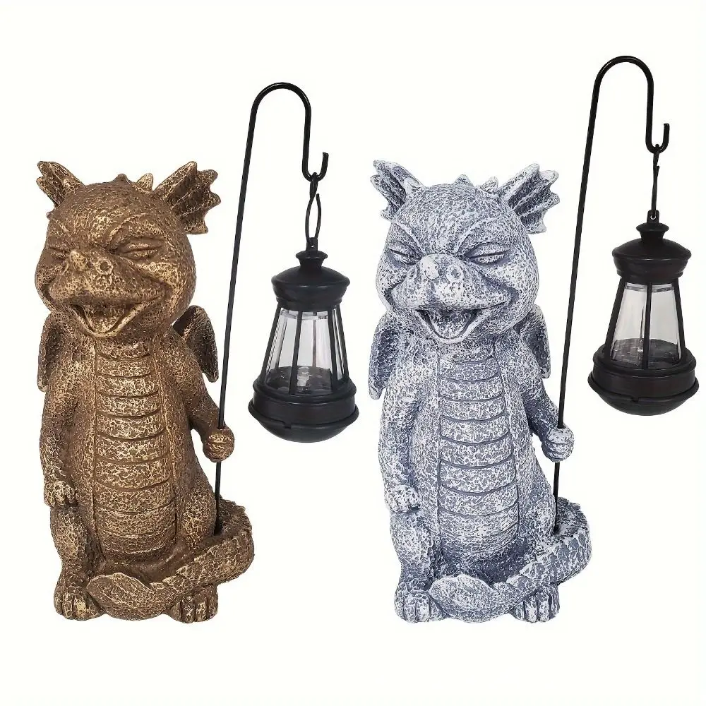 Resin Solar Dragon Holding Lamp Creative Cute Animal Statue Lamp Vivid Waterproof Dinosaur Sculptures Light Balcony