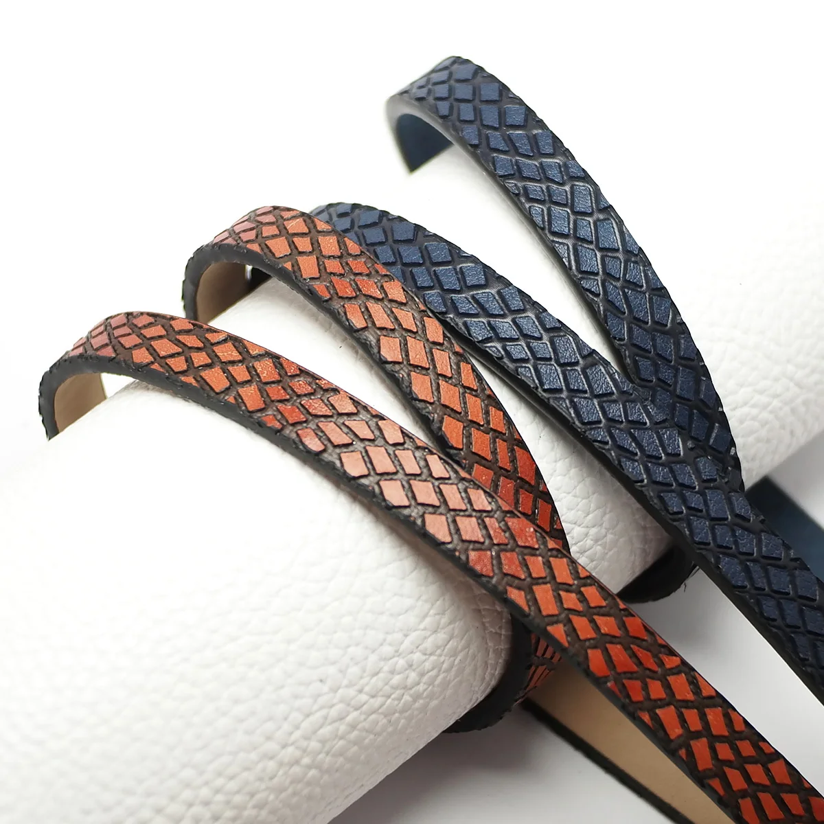 45inch Brown Mesh Embossed Leather Cord,10x3mm Blue Leather Strip,Three-Dimensional Texture Waist Chain Making,Bracelet Making