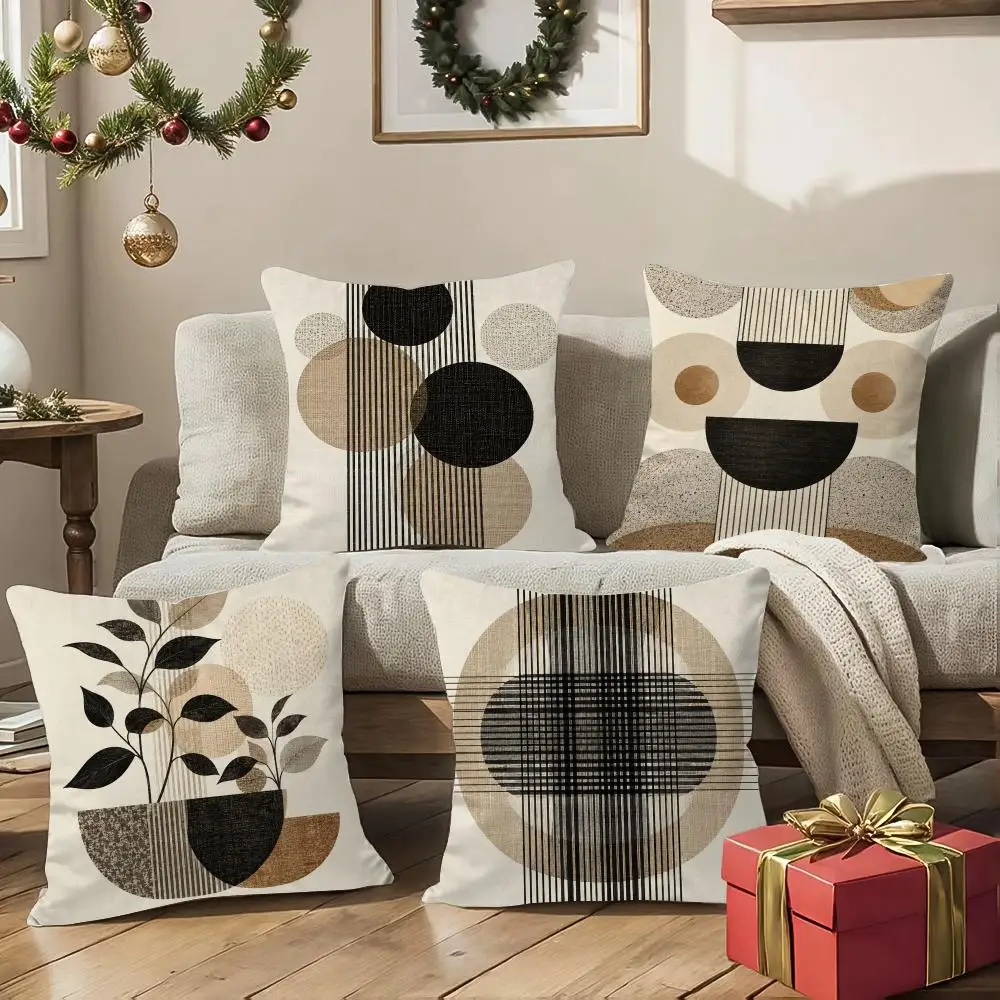 Neutral Geometry Minimalist Cushion Cover 1/4Pcs Soft Plush Throw Pillow Cover Double-Sided Print Sofa Living Room Decor