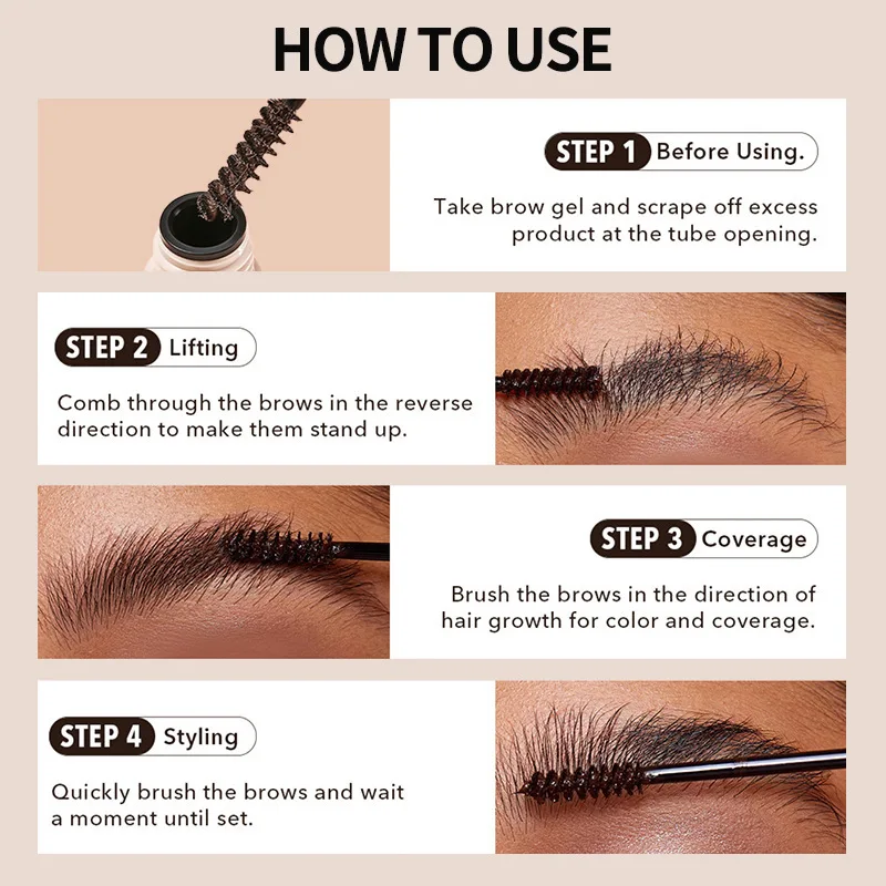 4 Color Soft Tube Brow Gel Multi Purpose Eyebrow Pencil Waterproof Smudge Proof for Natural Wild Look All Day Wear Korean Makeup