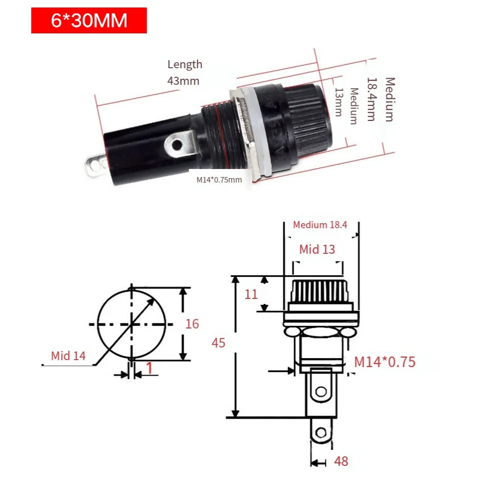 5x20 6x30 Fuse Holder 10pcs Black Flat Tube Shape For Insurance Panel Mount Fuse Holder Fuses Links New Parctical