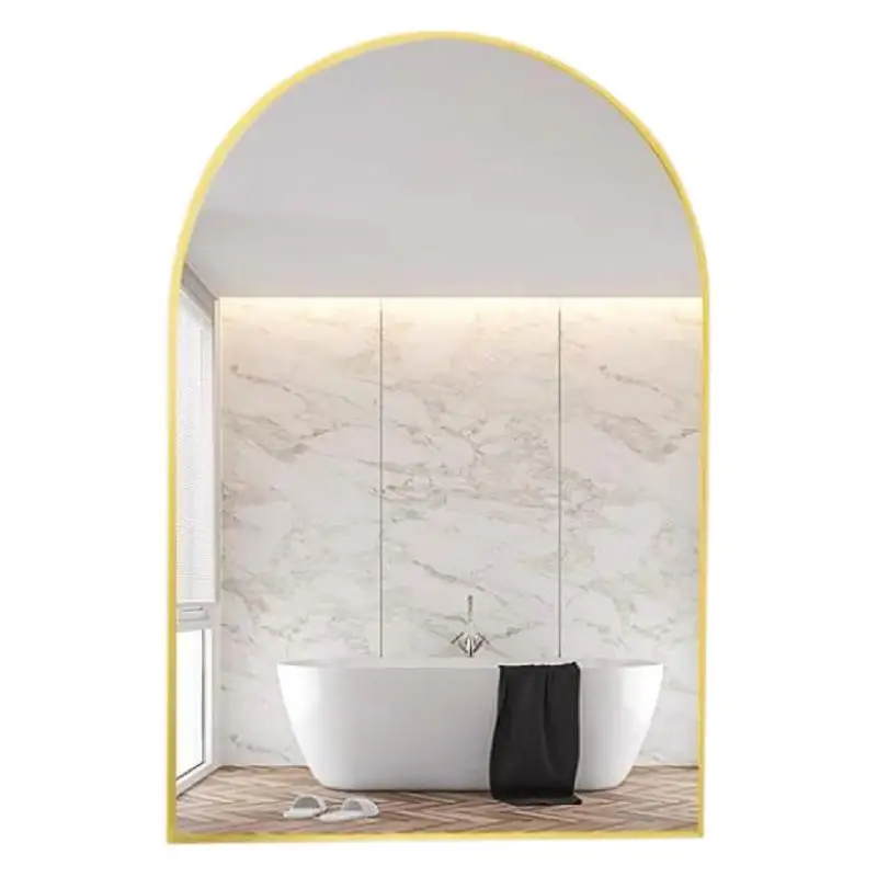 

Light luxury bathroom mirror Nordic bathroom mirror wall hanging creative bathroom semi-oval homestay designer art