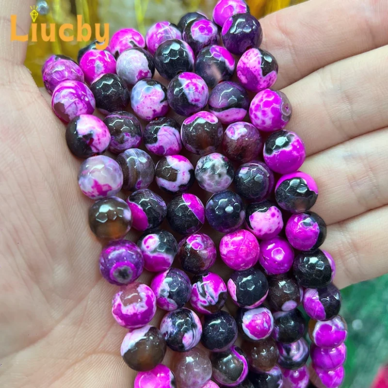 Naturstein facettierte rosarote Feuerachat-Perlen DIY Damenaccessoires Armbänder zur Schmuckherstellung 4/6/8/10mm 15" Großhandel – Detail 3