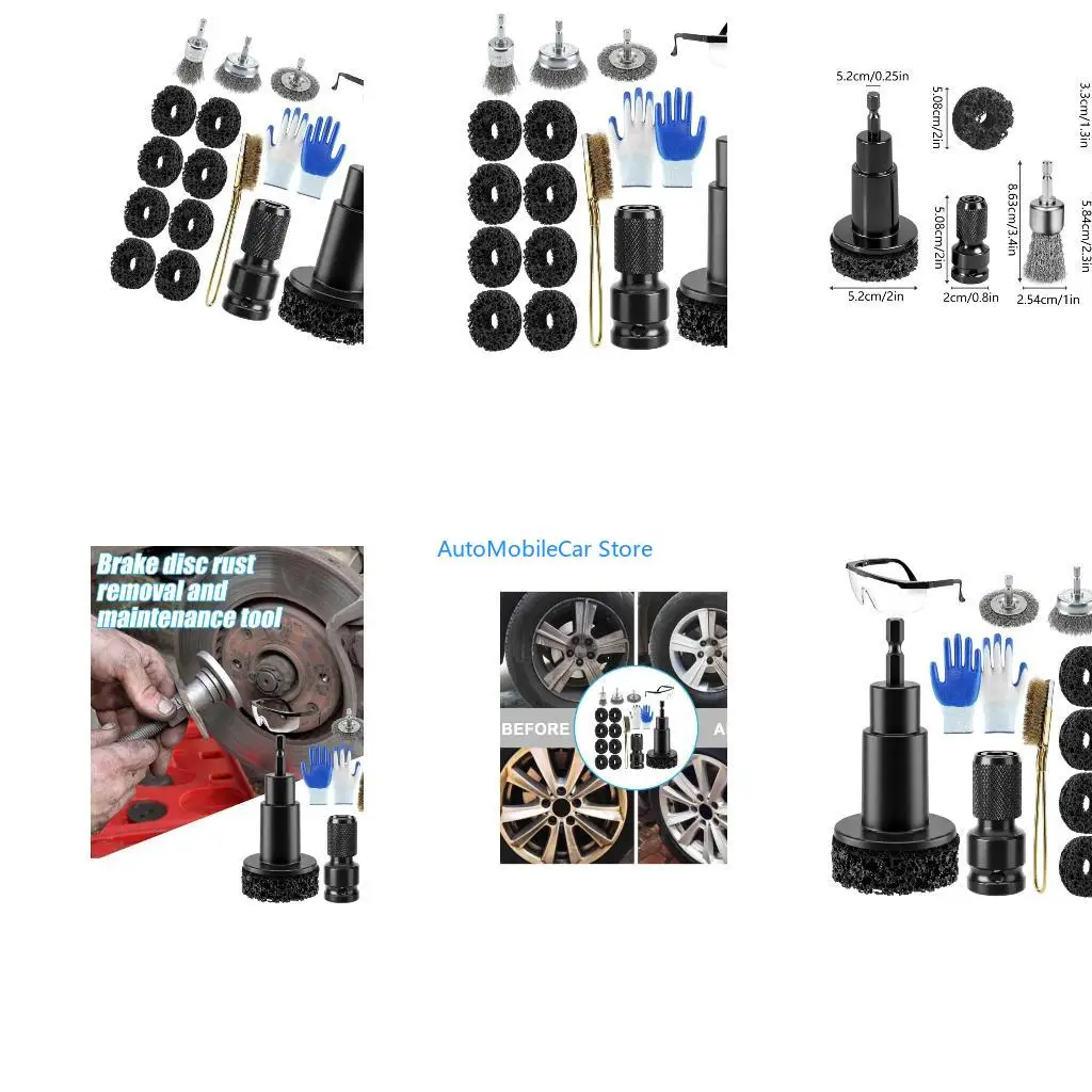 G8TE Wheel Center Maintenance Cleaning Set with Brake Disc Corrosion Removal Brushes, 6 Sided Shank Adapter, Abrasive Discs and