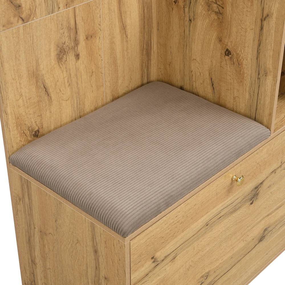 PINGGO Kompaktes Garderoben-Set mit Spiegel und Kissen, Flur-Wandregal, Garderobenpaneele, Schuhschrank für Flur-Aufbewahrung – Detail 23
