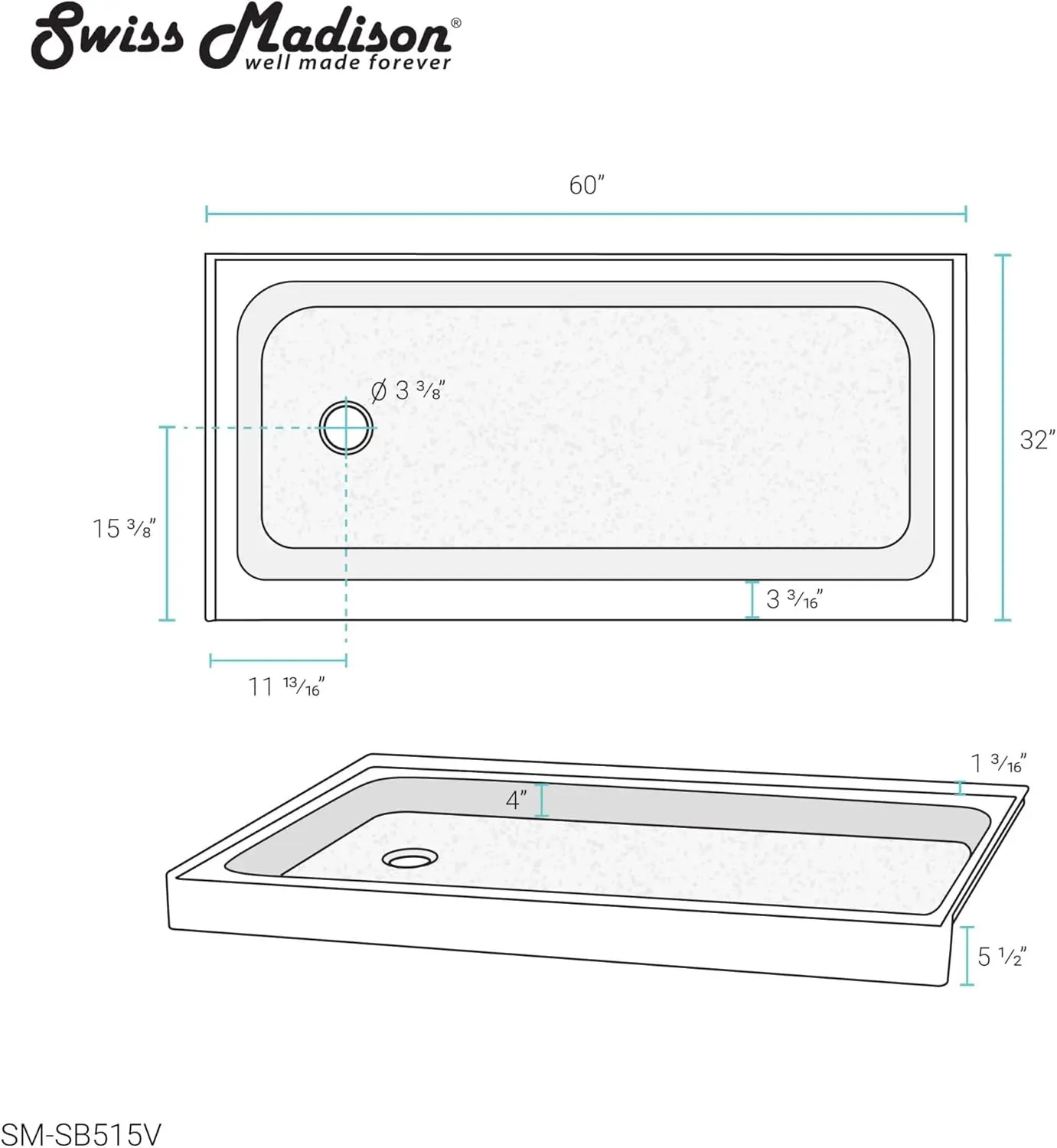 Shower bases in Different Colors and Sizes, with Varying Locations and Dimensions, 60 x 32 Right Hand Dra