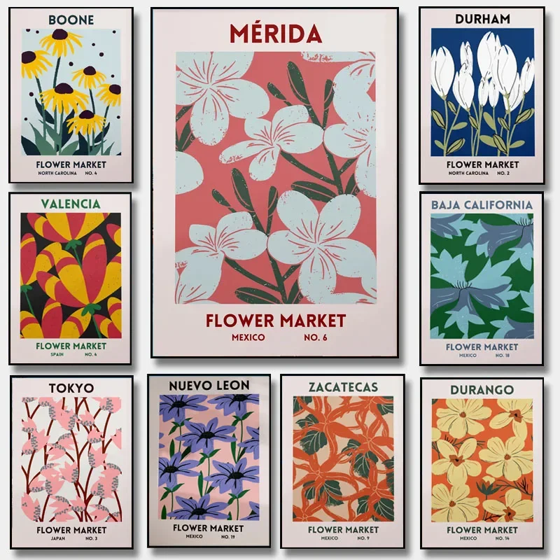 Impresiones artísticas del mercado de flores, Barcelona, Japón, España, México, planta estética mundial, impresión de carteles, decoración para el hogar, oficina y dormitorio, 1 ud.