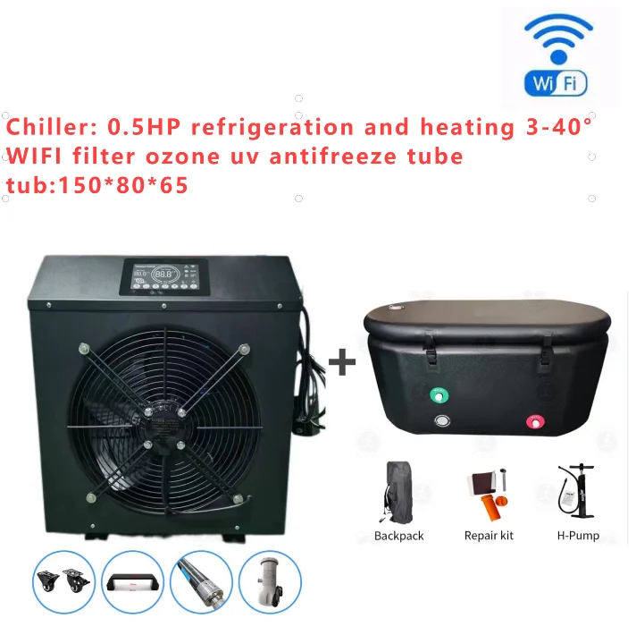 Factory direct sales of 0.5HP WIFI ice bath chiller, athlete special ice bath recovery system With bathtub filtration ozone UV