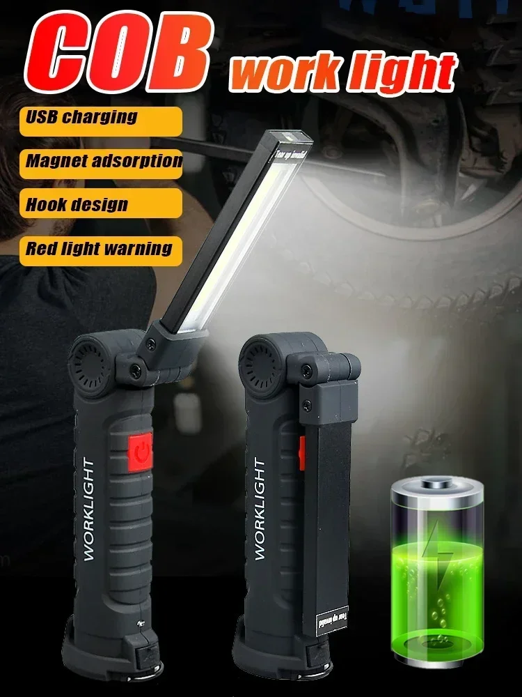 LED COB-zaklamp USB oplaadbare zaklampinspectielamp met magnetisch, haak 360 °   Draaibare lichte noodwerklamp voor buiten - afbeelding 2