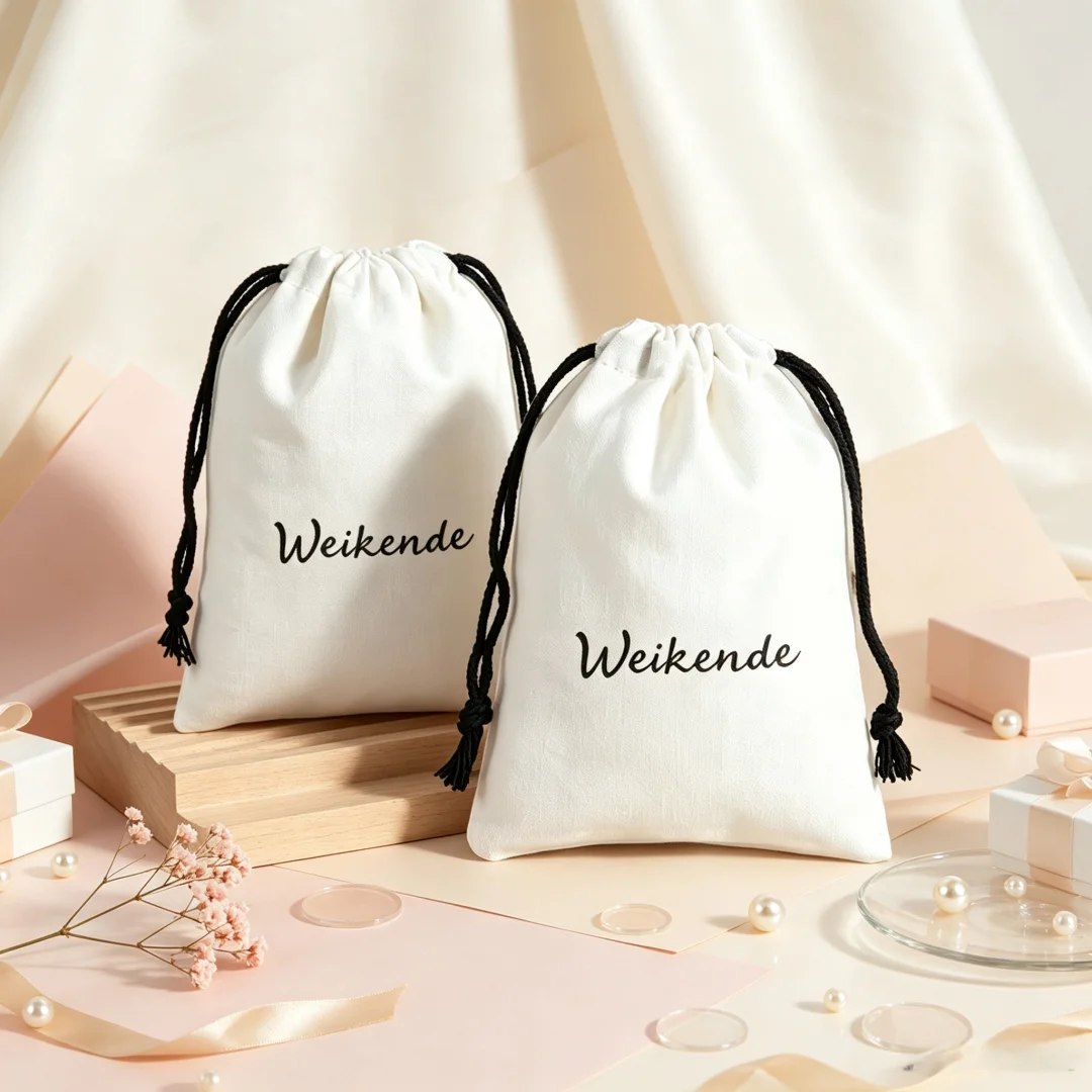 50/100Pcs White Canvas Cotton Drawstring Pouches Custom Logo Jewelry Organizer Sacks  for Rings Wedding & Birthday Party Favors