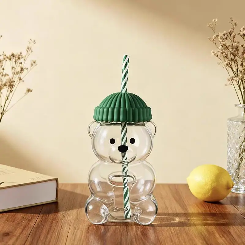 With Straw Transparent Creative Milk Coffee Water Cups 550ML Cartoon Bear Shaped Coffee Mug Cute Bear Mug PET Plastic Cup - view 5