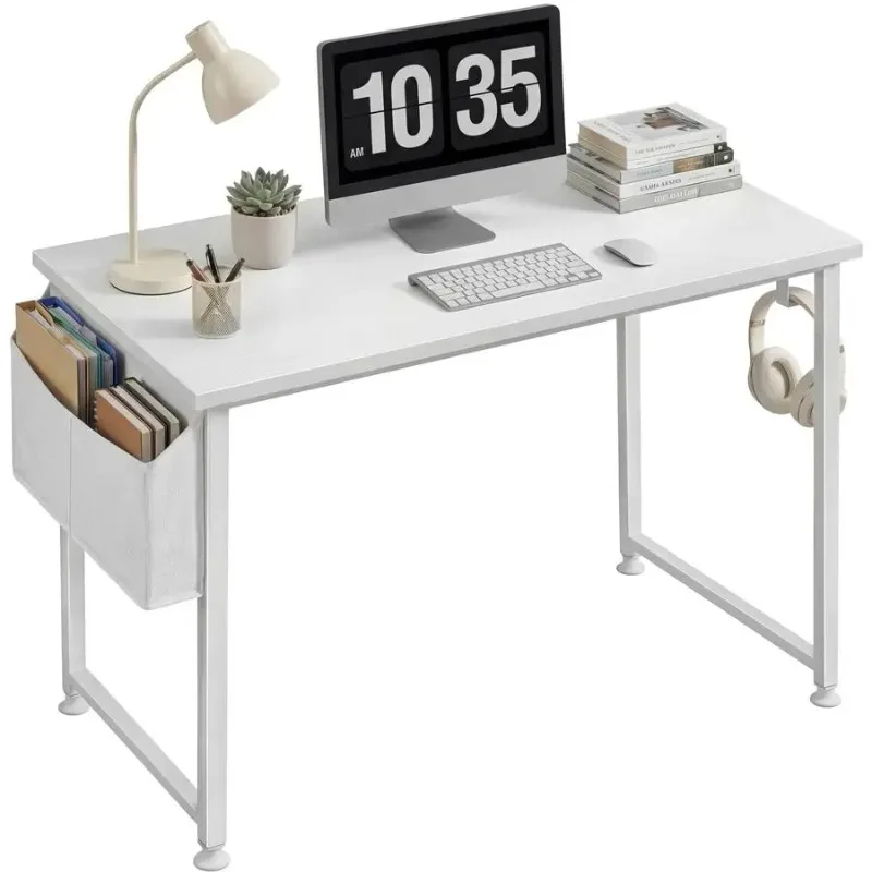 White Computer Desk for Bedroom 40 inch Simple Modern Study Table Kid Girls Student Home Office Writing Desk, White