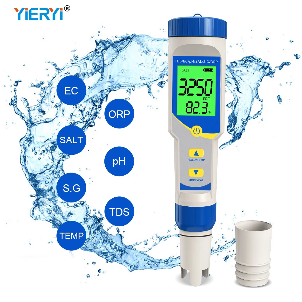 7 in 1 Digital PH Meter Seawater Specific Gravity Tester Salinity Meter Water Quality Tester TDS/EC/ORP/Salinity/Temp Meter